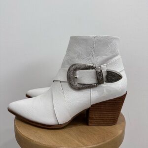 White Western Ankle Boots with Buckle